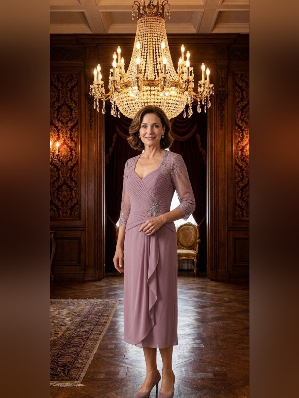 JJs House Dusty Rose Long Sleeve Dress with Overlay